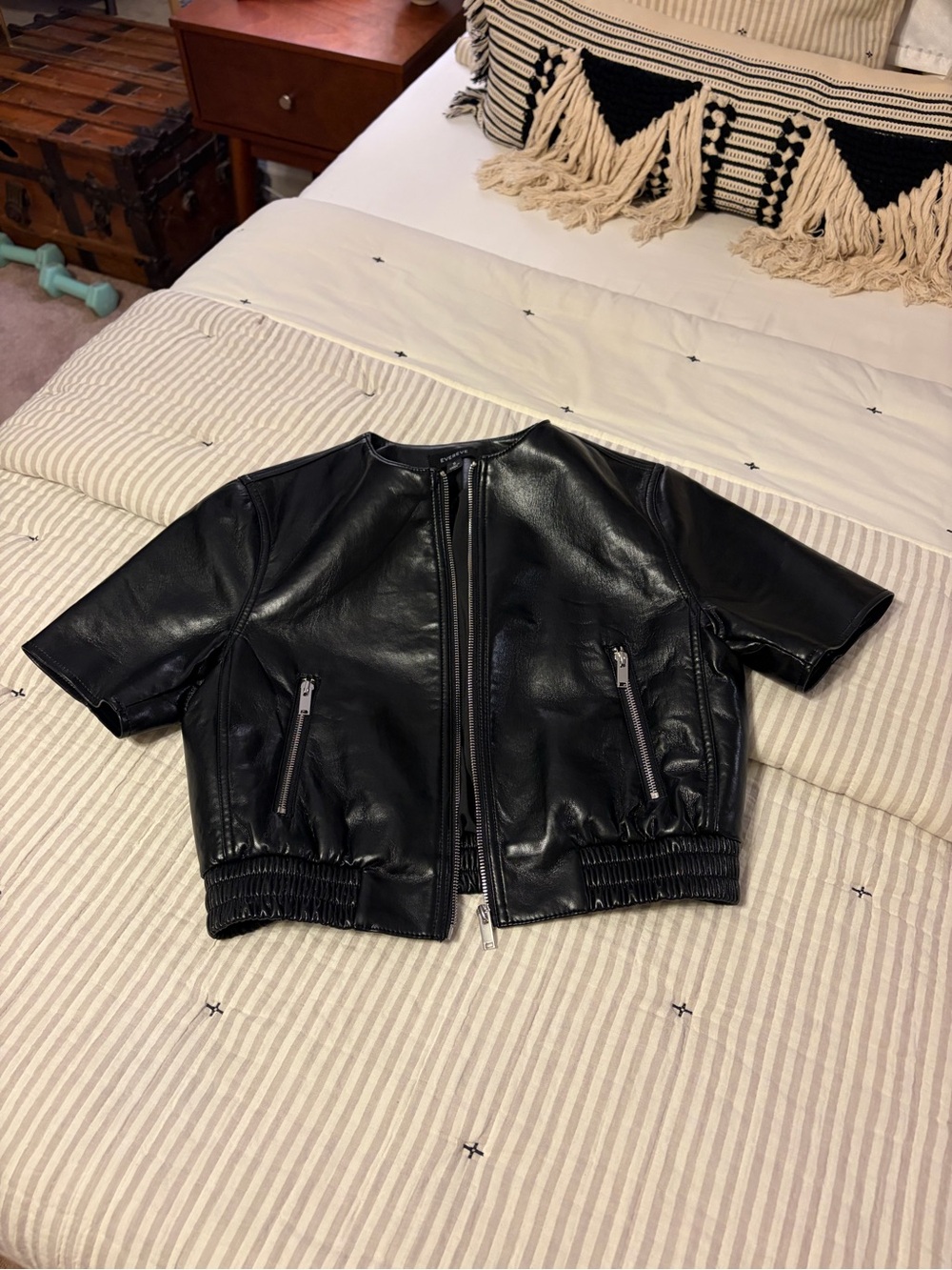 Evereve Black Short-Sleeve Faux Leather Zip-Front Jacket